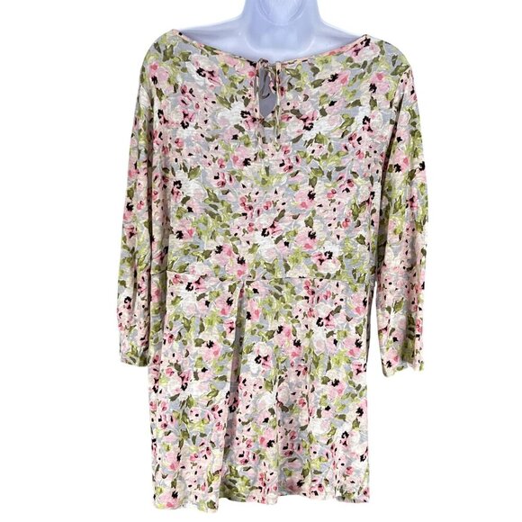 J Jill Love Linen Womens S 100% Linen Drop Waist Keyhole Tunic Top Bloomcore - Picture 3 of 16